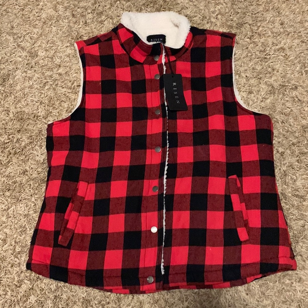 Plaid Sherpa Lined Snap front Vest